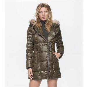 Marc New York Lexi Olive Down Puffer Coat with Coyote Fur Trim Size M
